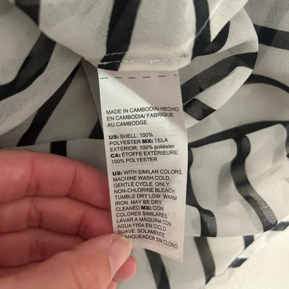 Chico’s Billow Sleeve Blouse Top Sheer Black White Stripe Women’s 12/14 2 - Picture 5 of 9